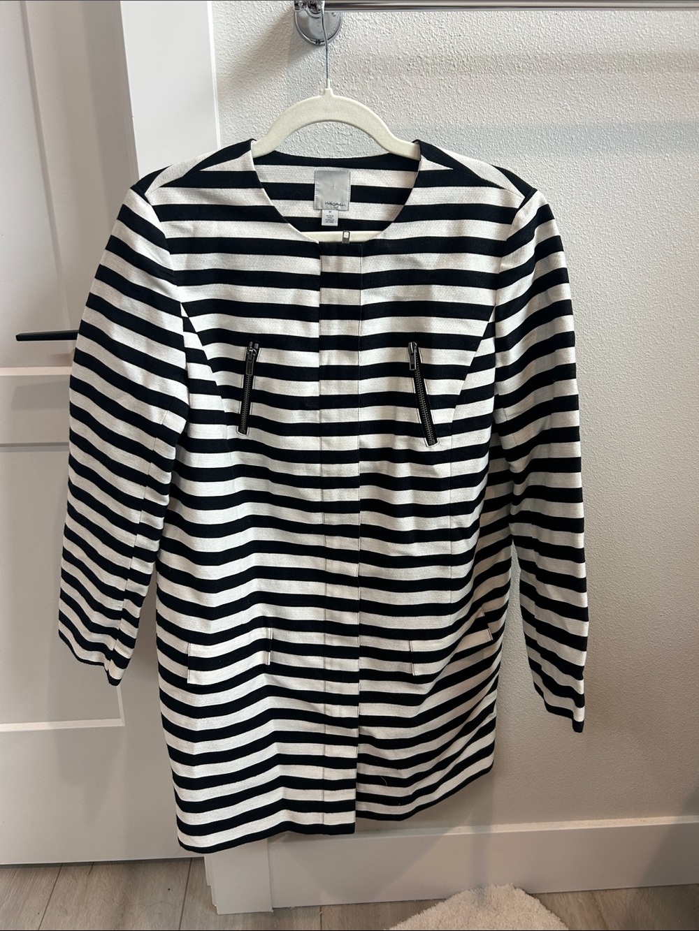 Halogen Black & White Striped Collarless Blazer